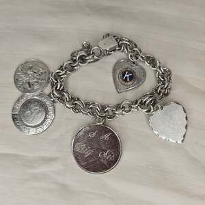 Vintage 60s Antique Sterling Silver Charm Bracelet